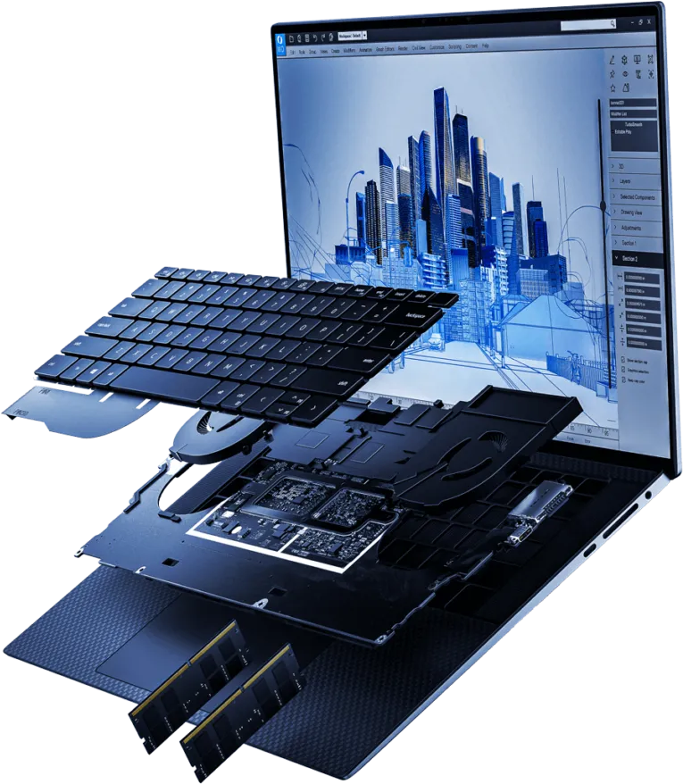 Notebook aberto com teclado e placa expostos